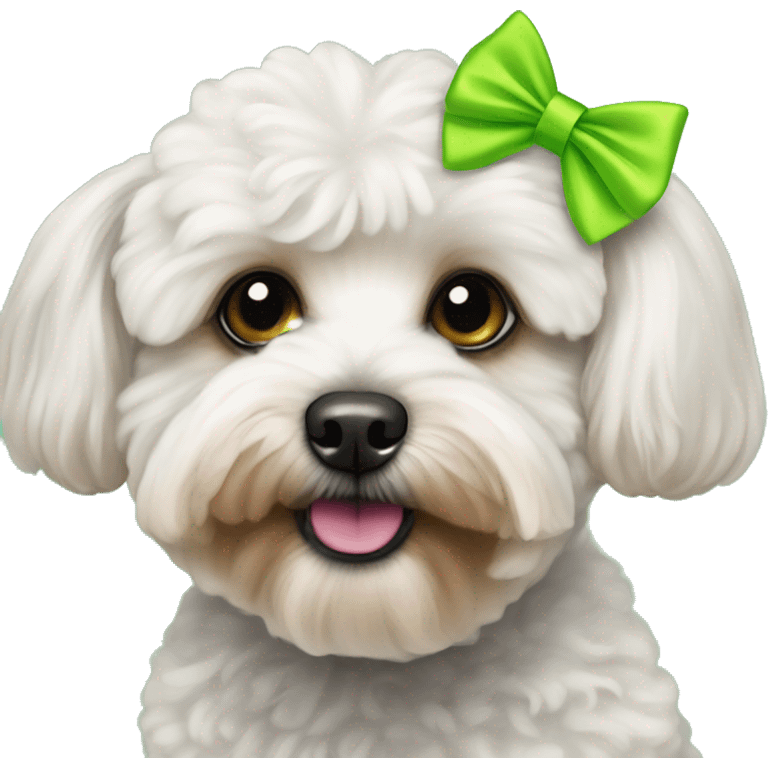 Maltipoo with two neon green bows on ears  emoji