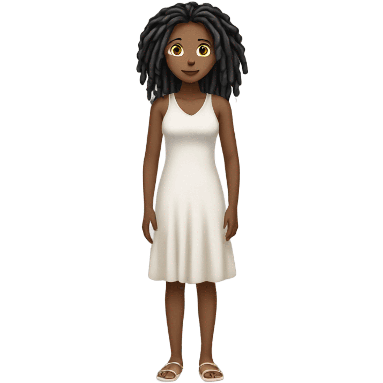 Tan girl with black locs dark white dress full body emoji