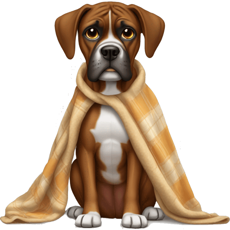 Brown Boxer dog with a blanket around him  emoji