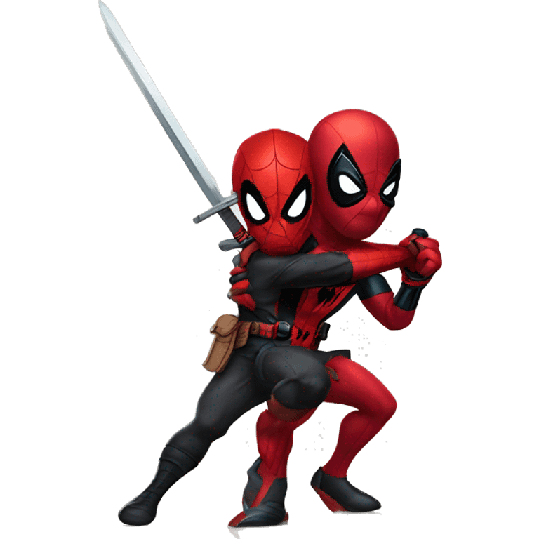 Spider-man with a brave sword playing with Deadpool  emoji