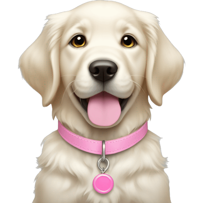 white golden retriever puppy wearing a thin pink collar emoji