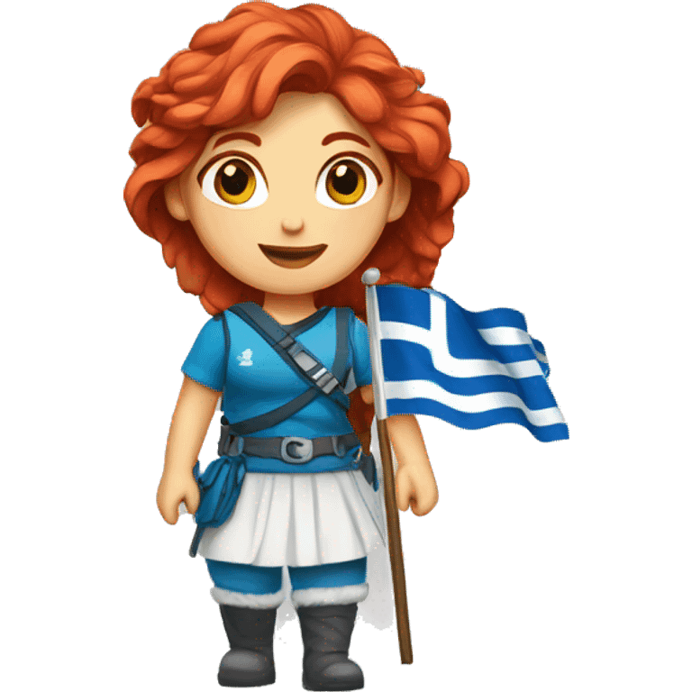 a red hair female on everest with greek flag emoji