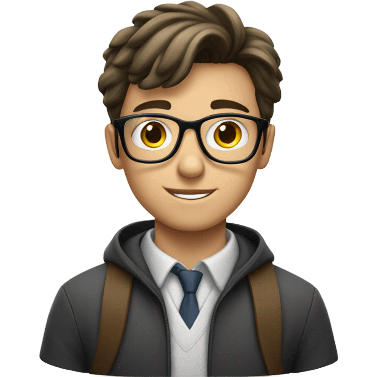 White brunette boy with glasses studying  emoji