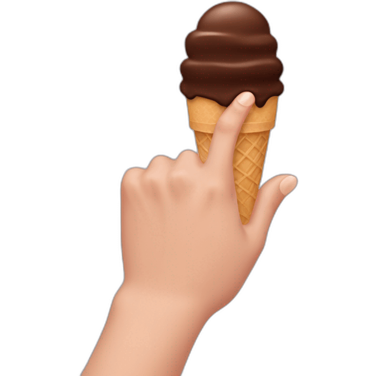 hand with finger lifted up and chocolate ice cream on the tip of the finger emoji