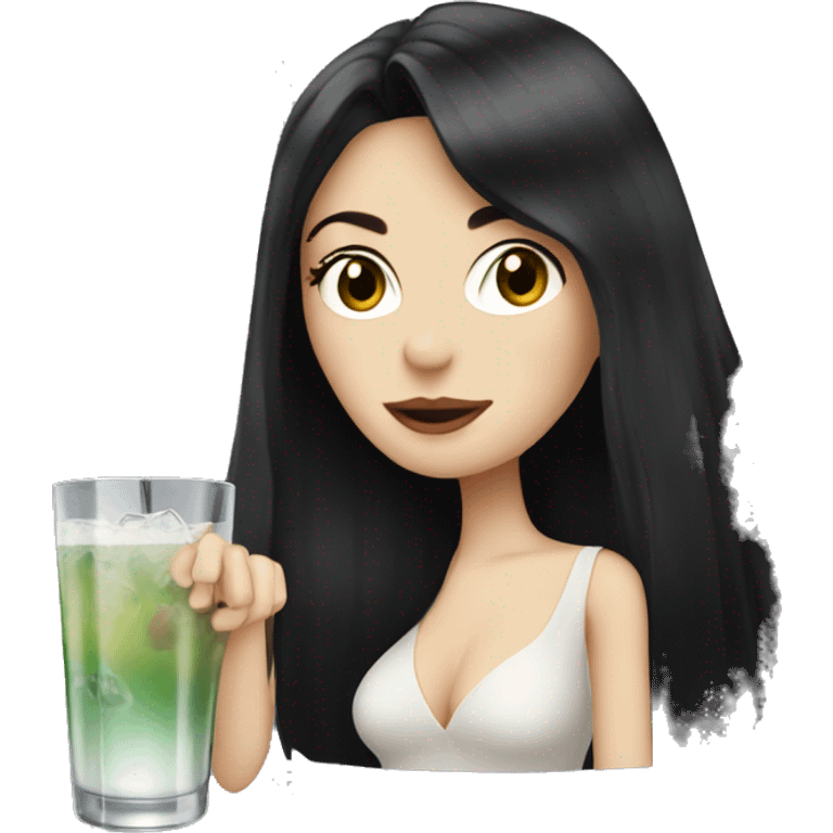 Pale girl with long black hair drinking cocktails  emoji