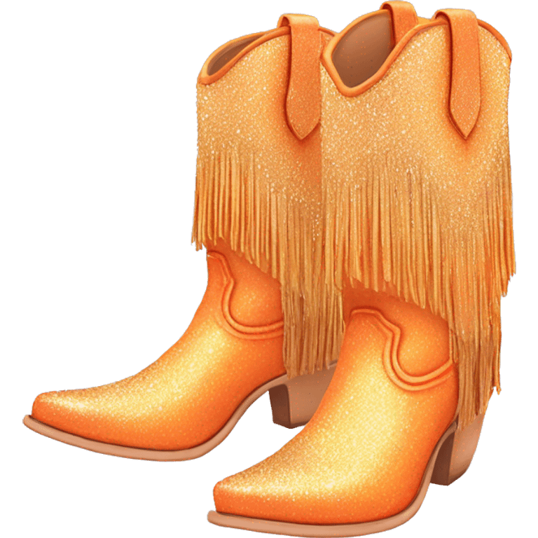 Realistic pastel orange fashion cowgirl boots with sparkly shiny glitter fringe on them. emoji