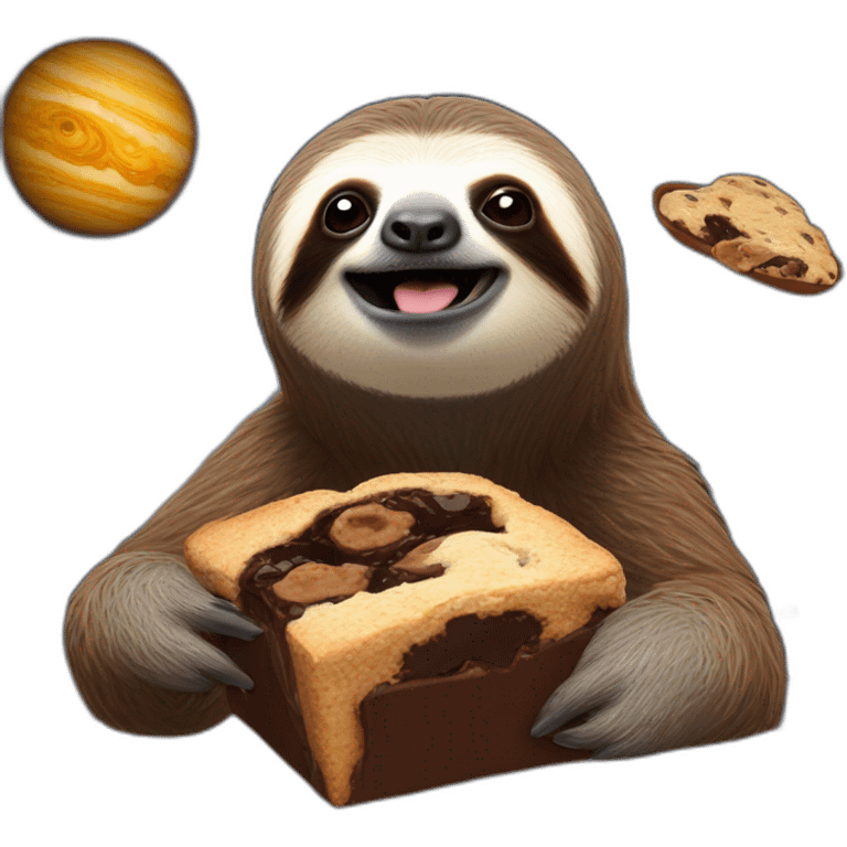 Sloth eating space brownies with universe in the background emoji