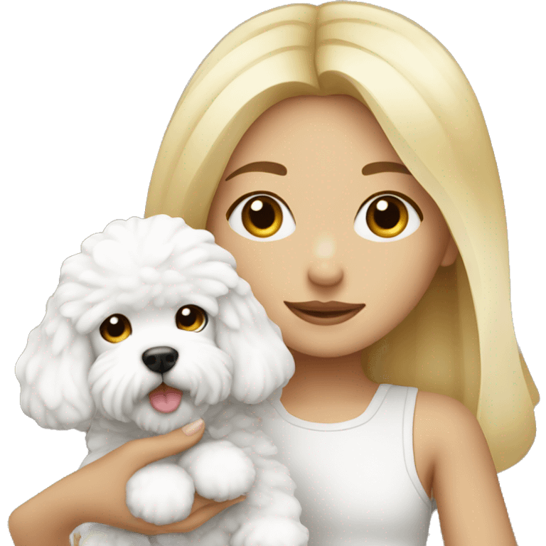 Blonde cute girl with a bichon  emoji