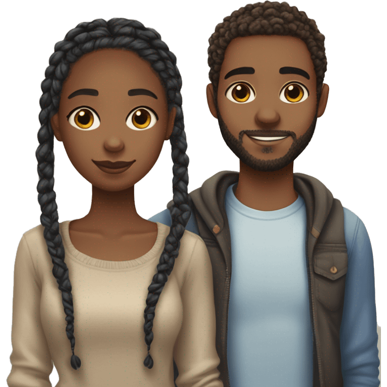 Realistic black girl with box braids and light skin boy with short curly hair and a short beard hugging emoji