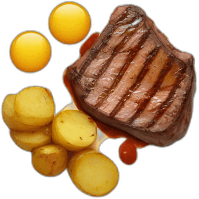 Steak with sauce and potatoes on a plate an loogs yummi emoji