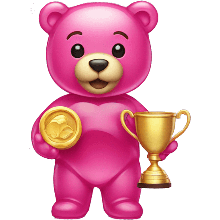 Gummy bear holding trophy emoji