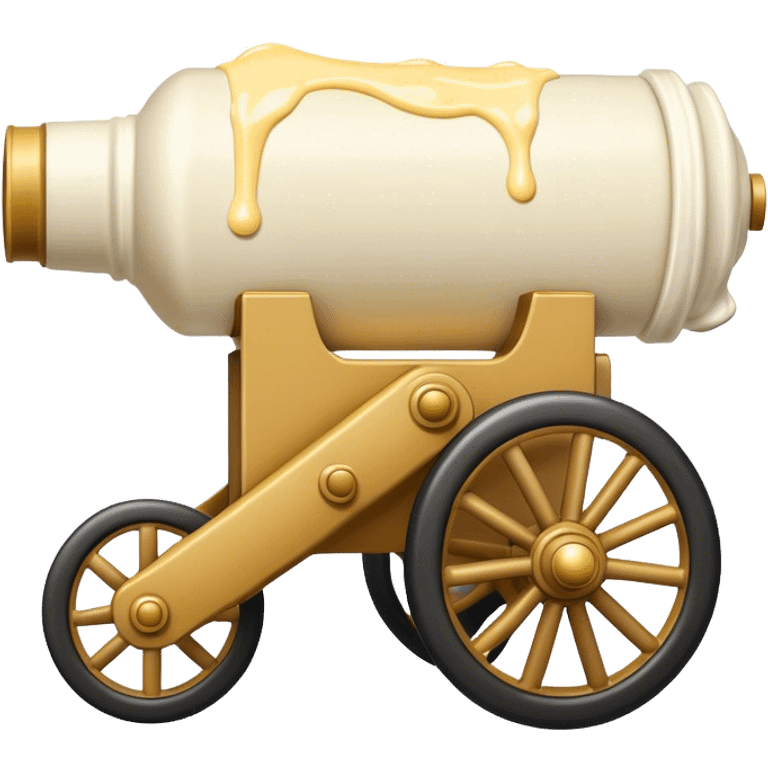 Cannon on wheels that has some mayonnaise dropping out of the front emoji