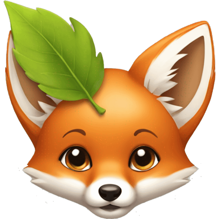 little cute fox with leaf on head emoji