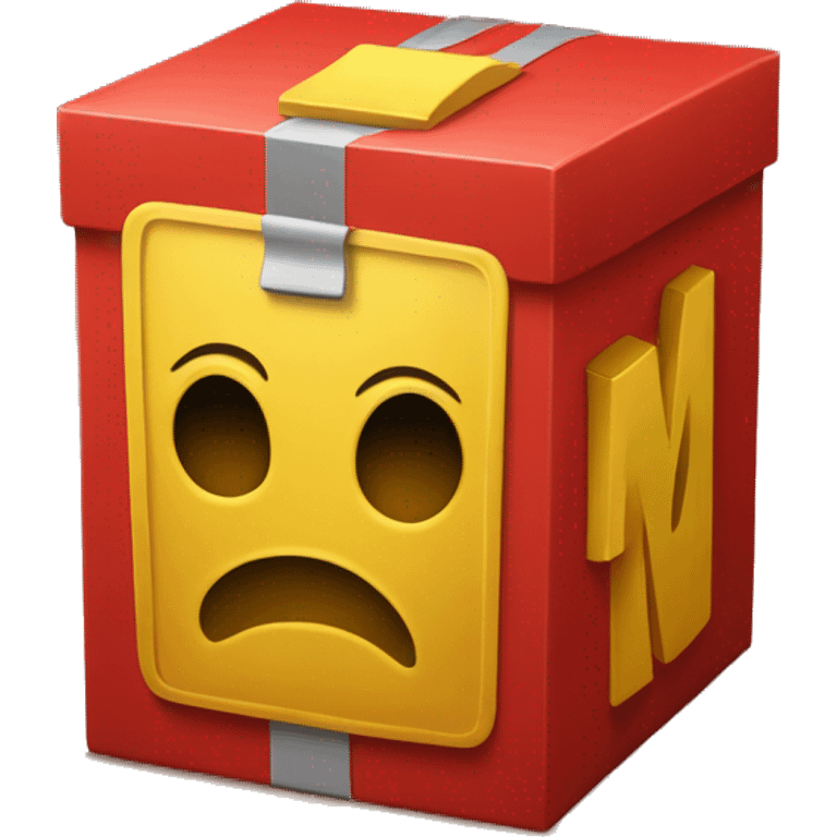 a red box with a yellow m on it and yellow handles on the top  emoji