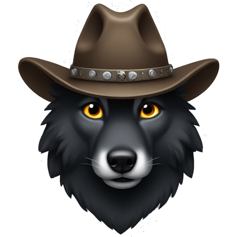 A black wolf head wearing a cowboy hat emoji