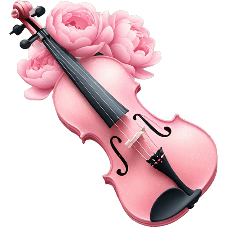 soft pastel pink violin with peonies and glitter emoji