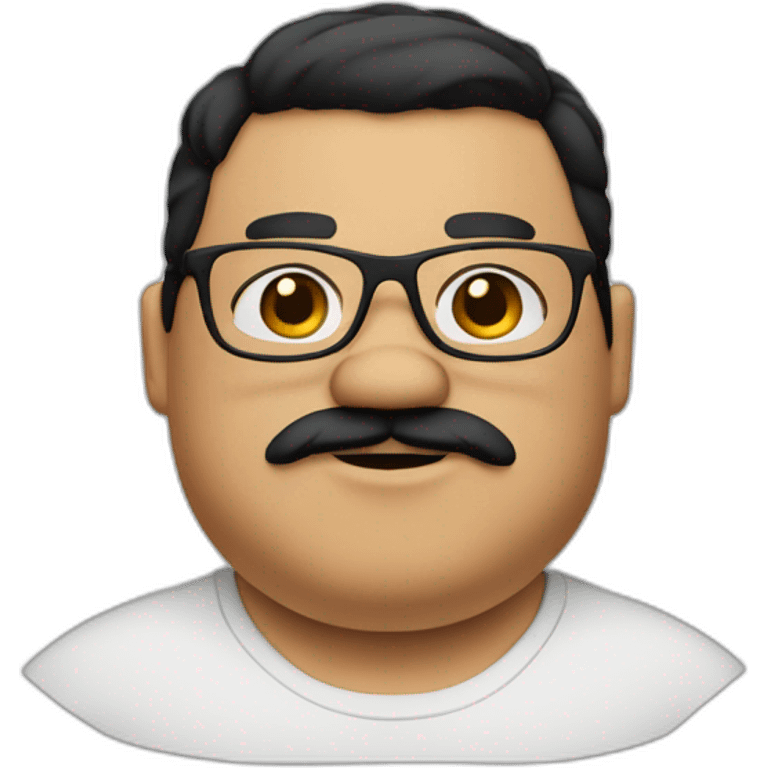 fat boy with brown eyes and glasses and a mustache and black hair emoji