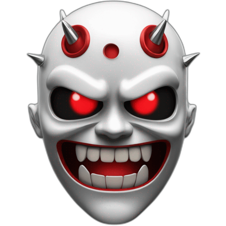 chrome demon with red lazer eyes, white teeth and letter B on the face, 3d, portrait, black background emoji