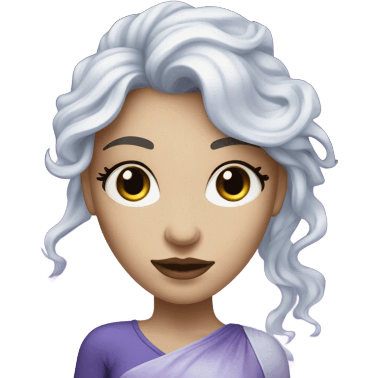 caucasian white skin mystical woman with sparkling galaxy hair with moon and stars in purple and blue shades emoji