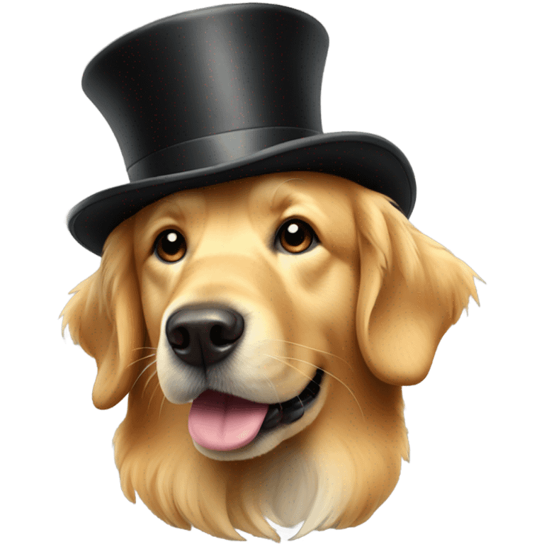 Golden retriever with a top hat emoji