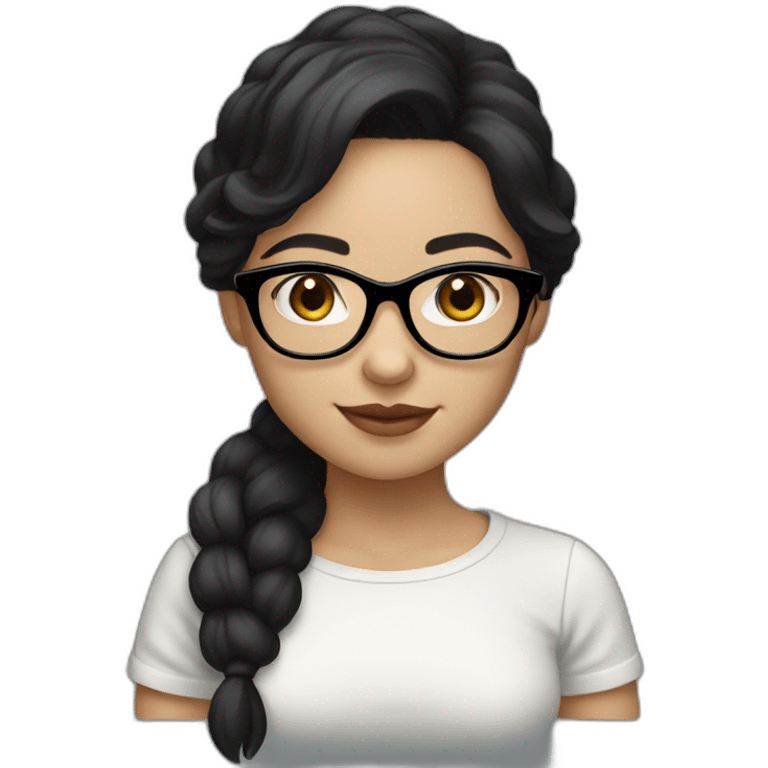 Lovely girl with white skin and glasses and black hair and black eyes emoji