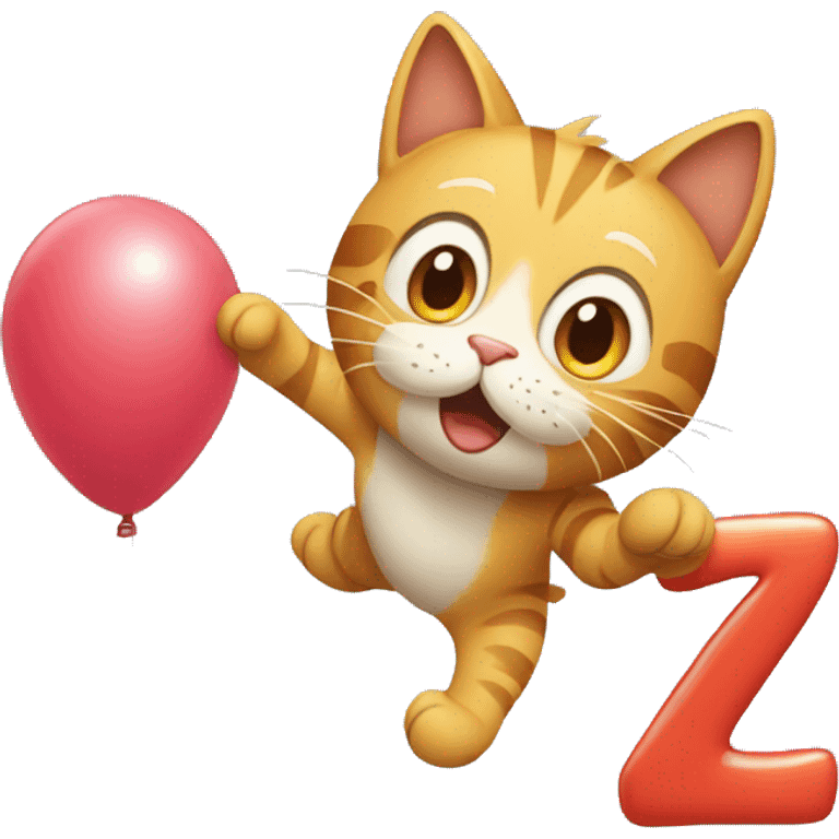 cat climbing on a balloon shaped like the number 7 emoji