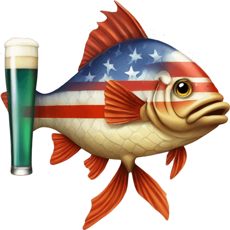 Redneck fish with beer and an American flag emoji