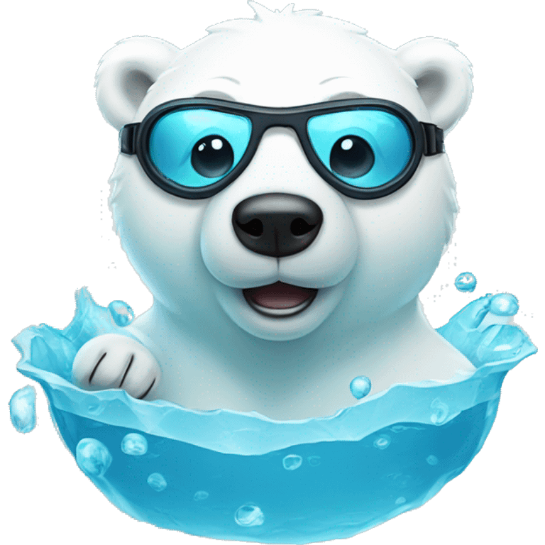 cute  polar bear in water with goggles emoji