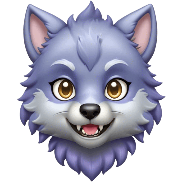 Cinematic Cute Werewolf Portrait Emoji, with a cuddly, miniature lupine form in soft moonlit grays and silvers, featuring oversized sparkling eyes and a sweet, endearing snarl, simplified yet irresistibly adorable, highly detailed with a gentle glowing outline that captures the playful, heartwarming essence of a little werewolf! emoji