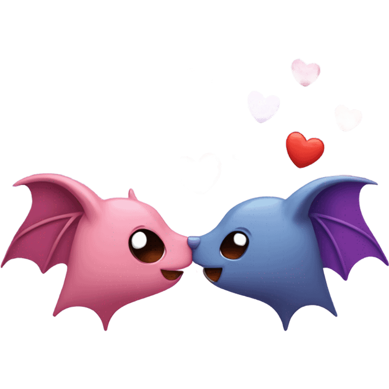 Cute Bats kissing with hearts  emoji