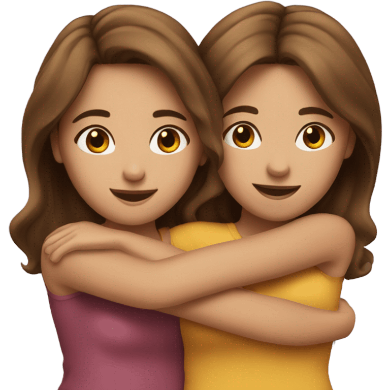 Realistic brown hair girl hugs realistic brown hair girl best friends emoji