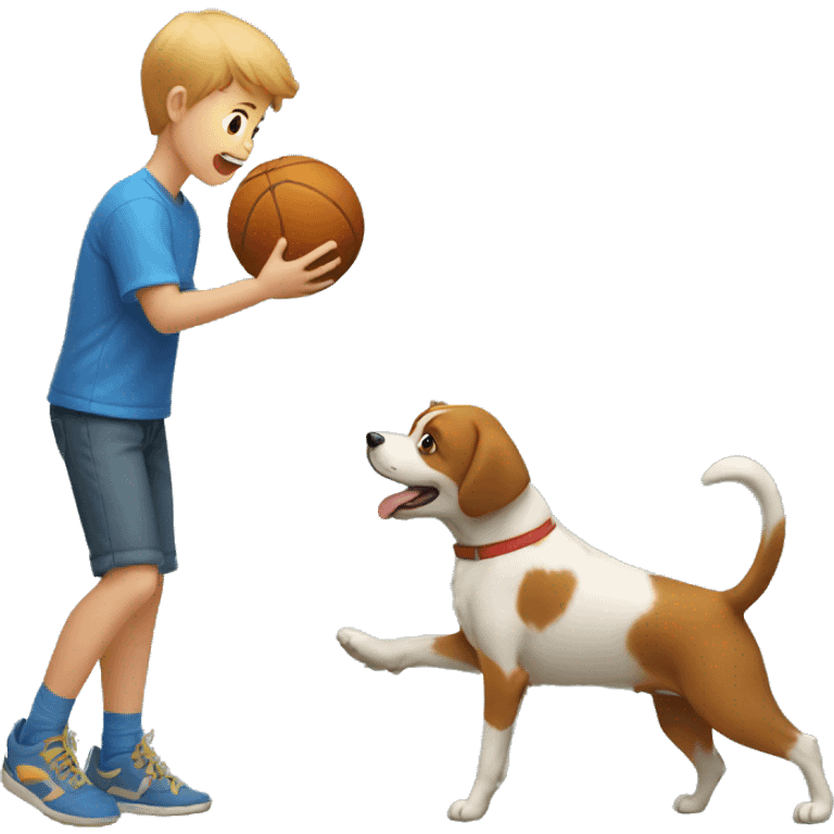 a little boy throwing ball to the dog emoji