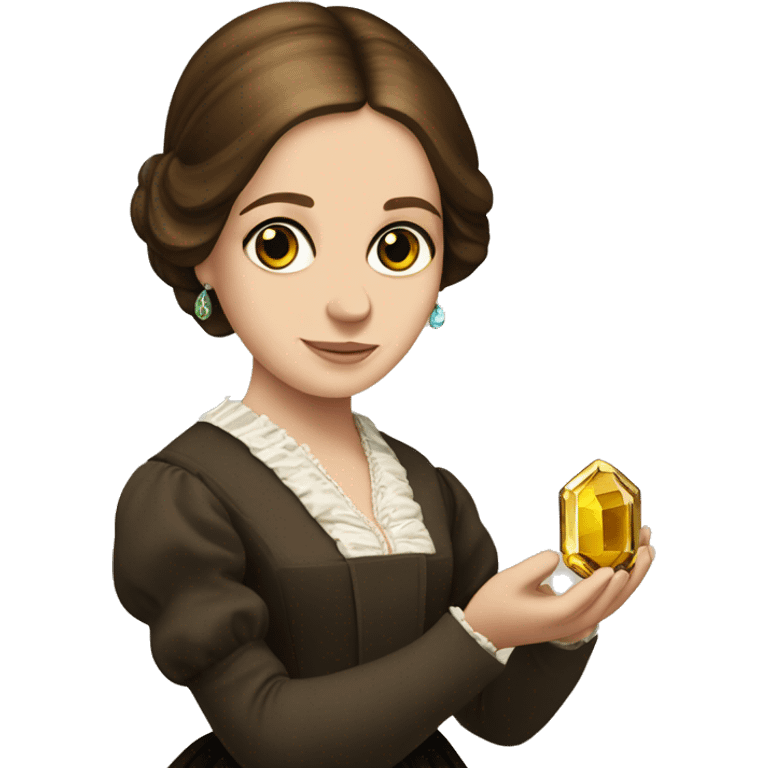 Charlotte Bronte holding a gem in her hand emoji