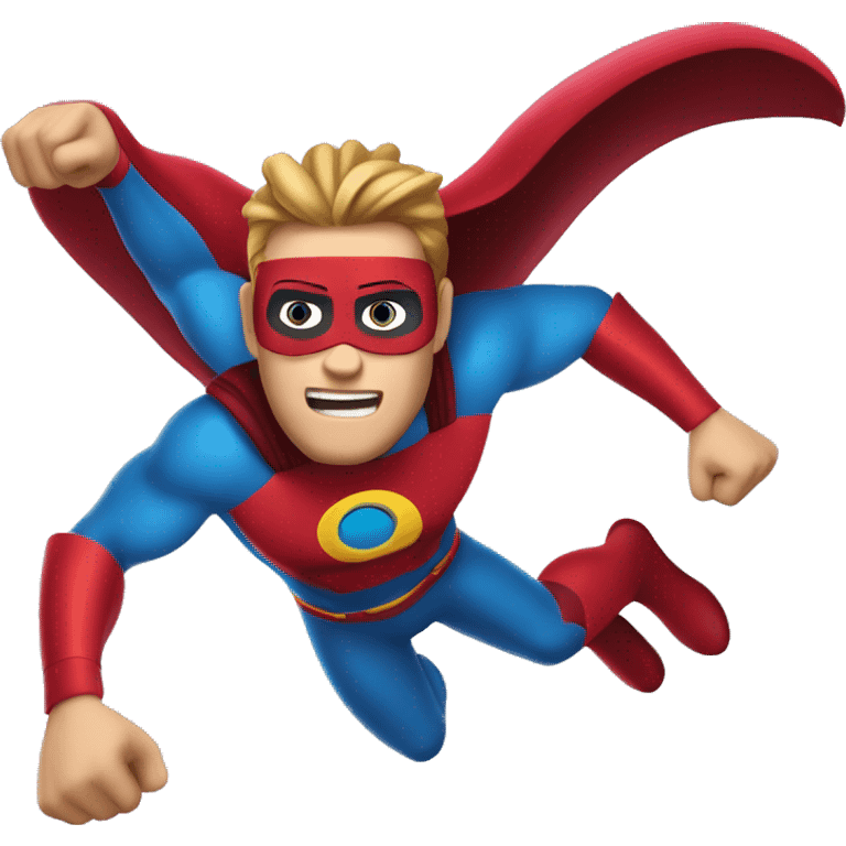 hombre disfrazado de superheroe volando estilo Pixar 3D emoji