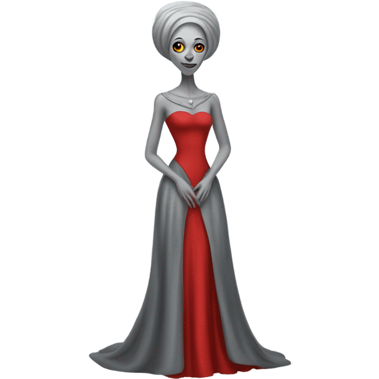 a gray alien woman, full body, in red Romanov dress emoji