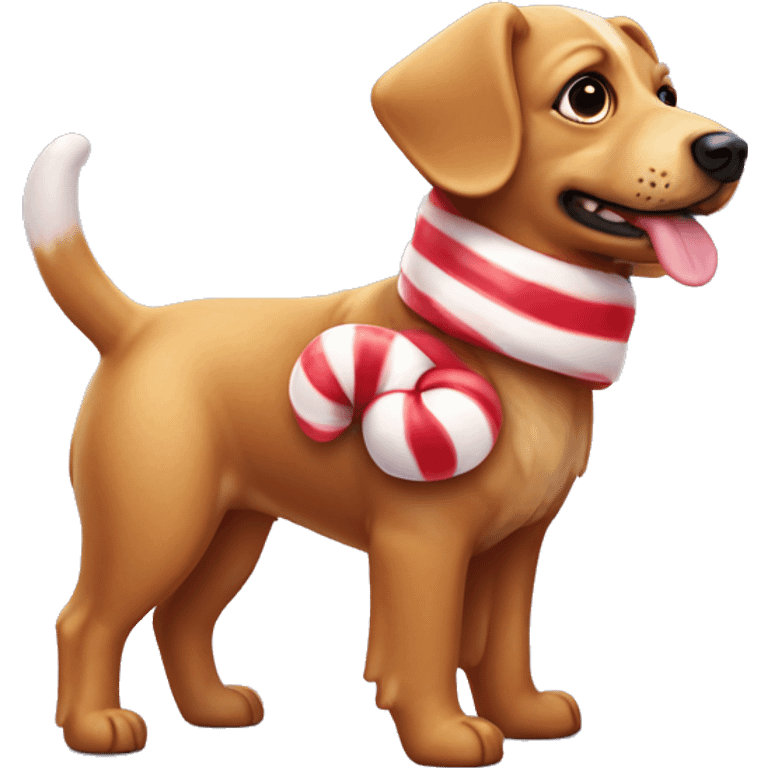 Gummy bear dog wearing a candy cane coat emoji