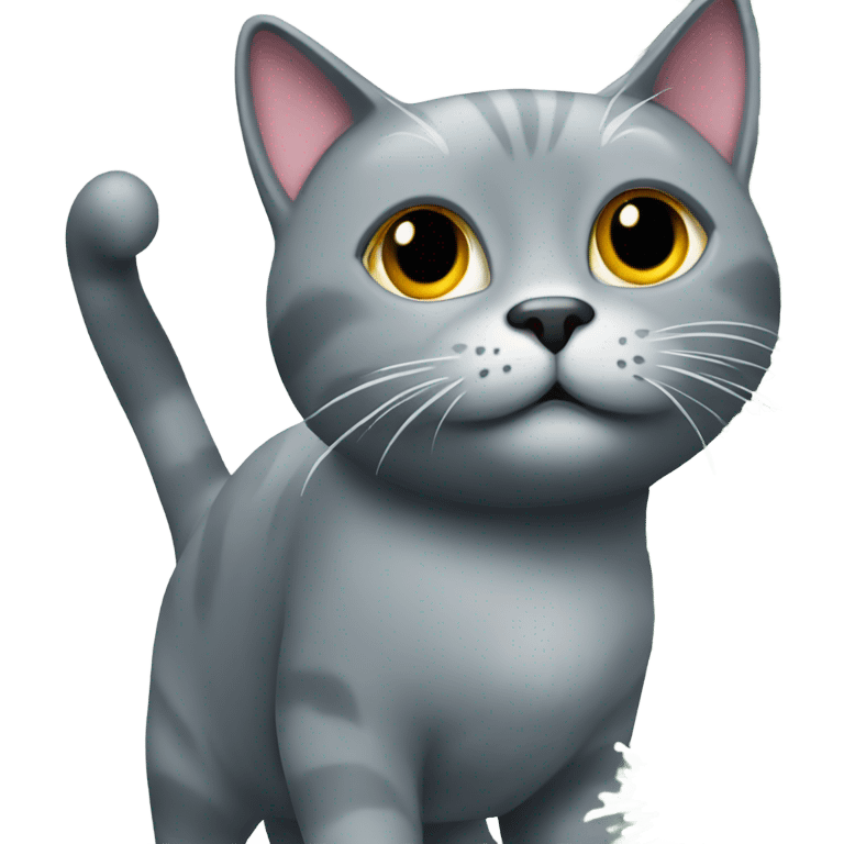 Gray cat made of Chrome looking up into a christmas tree very happy emoji