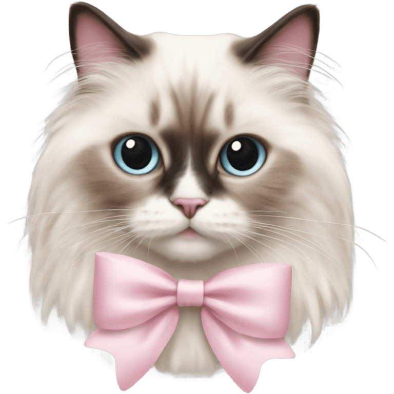 Cute Realistic ragdoll cat with pale pink bow emoji