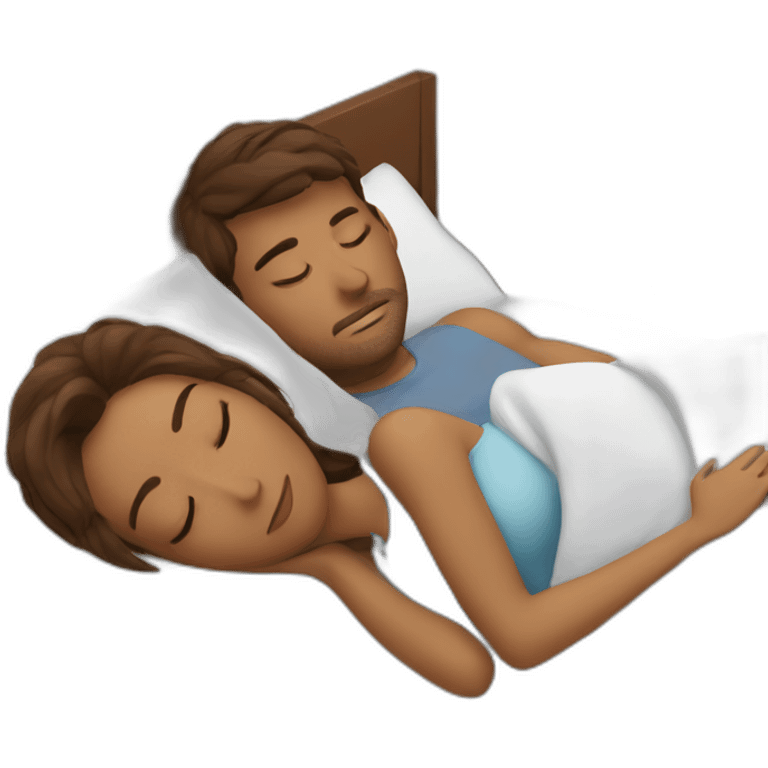 Couple with brown hair sleeping in bed emoji