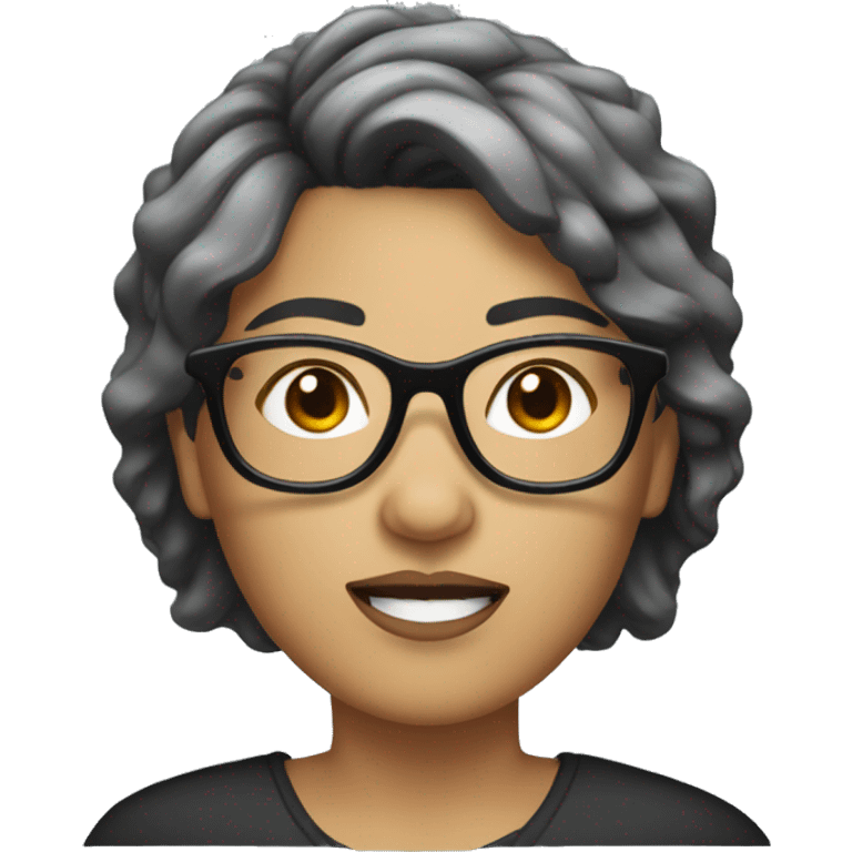 Wheaten woman with short black hair and glasses emoji