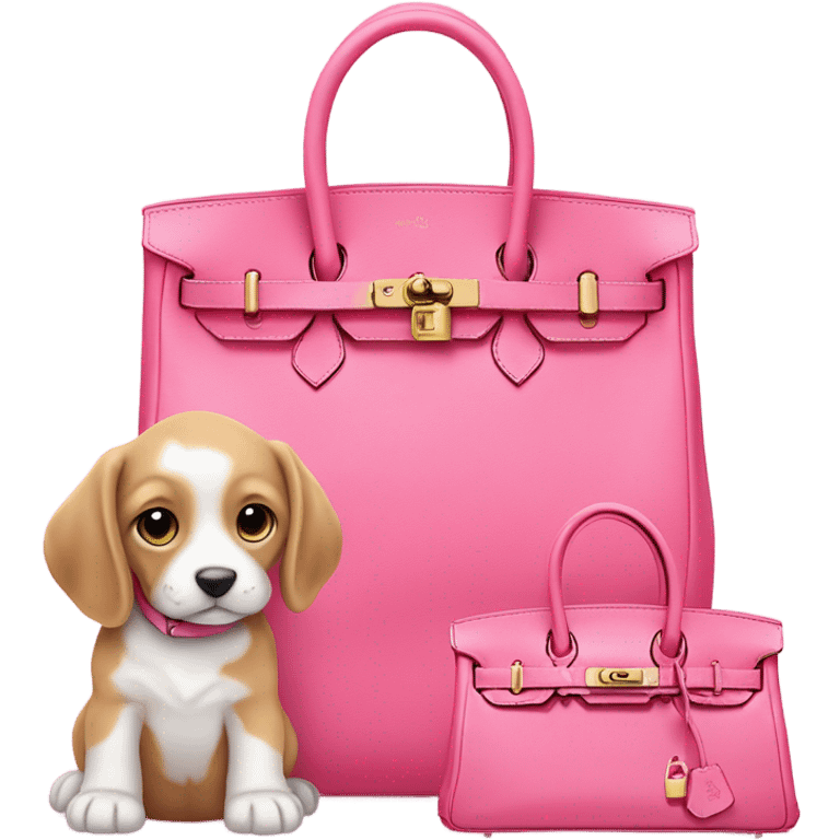 Pink birkin bag with puppy emoji