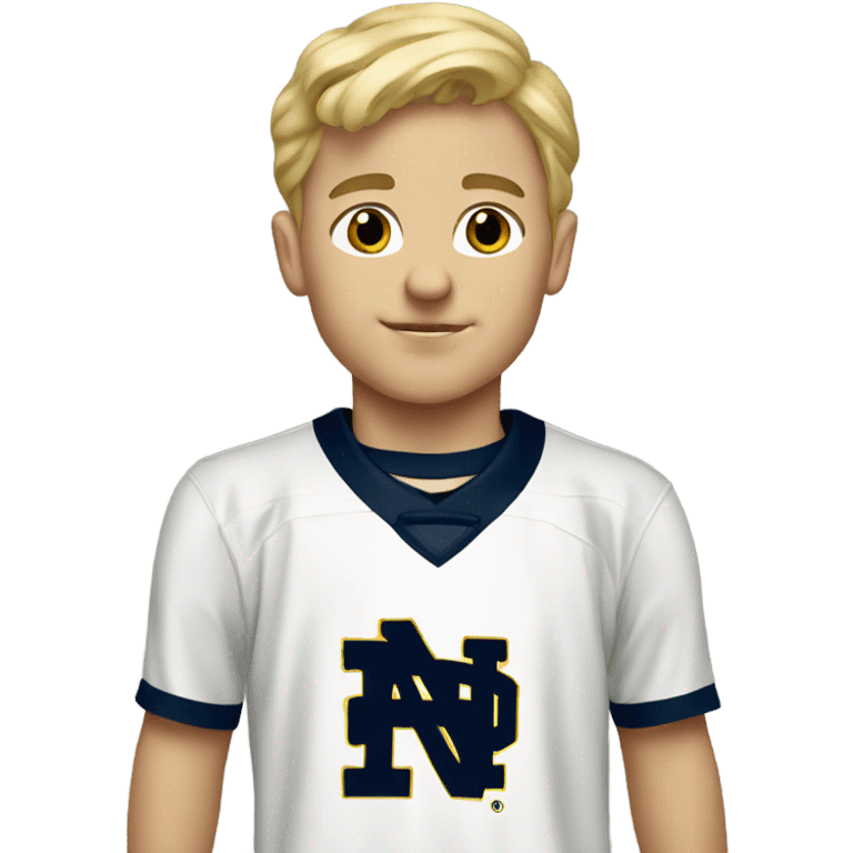 A blonde haired kid wearing a notre dame jersey emoji