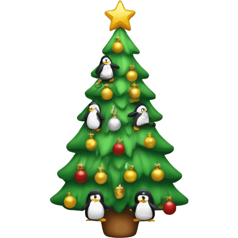 christmas tree with line of penguin emoji