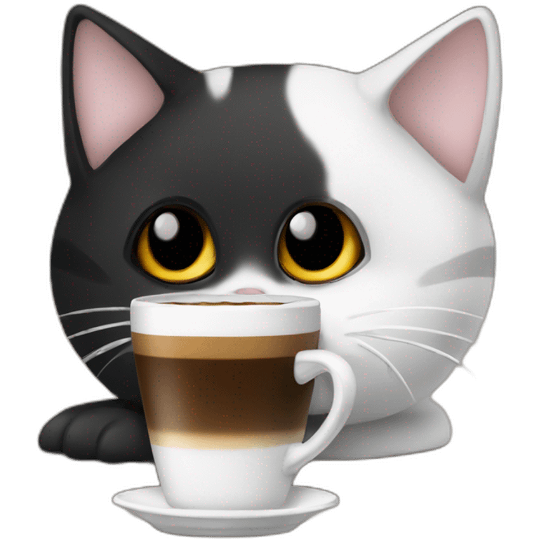 Gato preto e branco tomando café emoji