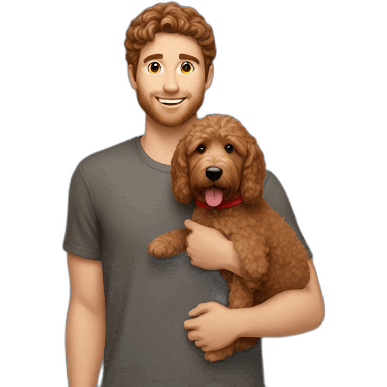 guy with brown hair holding red goldendoodle emoji