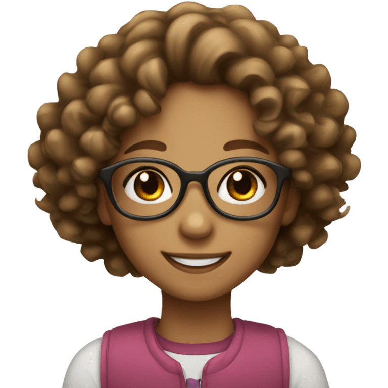 smiling girl with glasses light brown eyes and very curly hair emoji