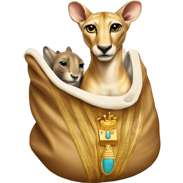 king tut peeking out of a full body kangaroos pouch emoji