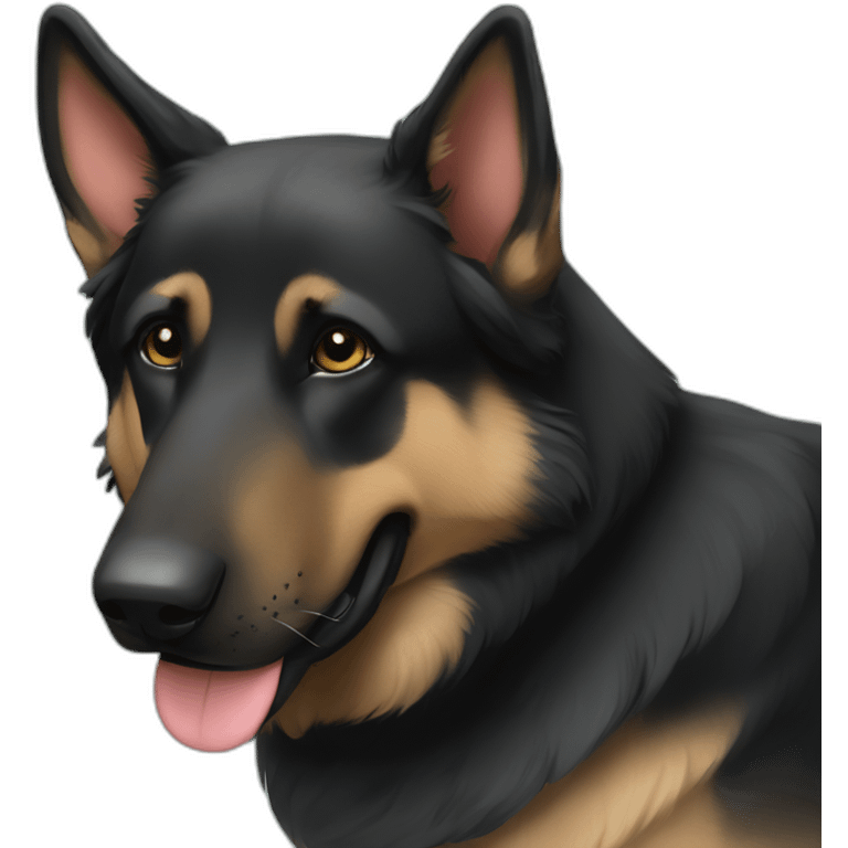 Black german shepherd with tan eyebrows and hearts emoji