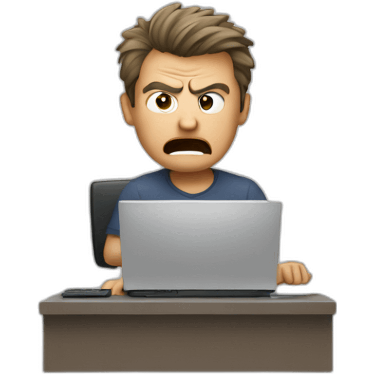 An angry man behind the computer emoji