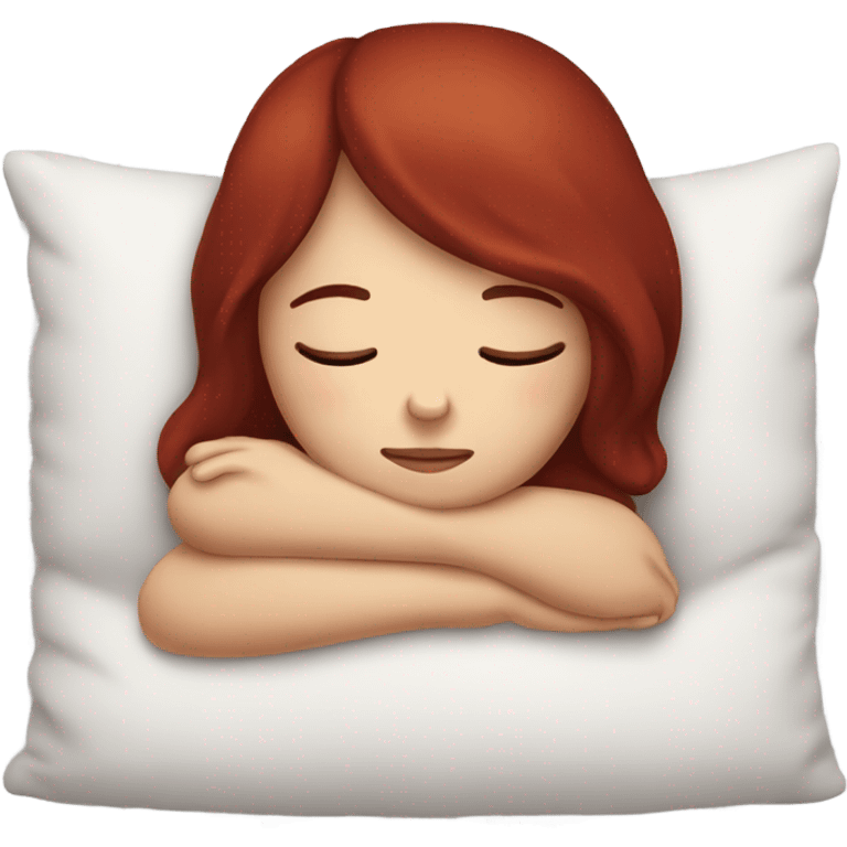 Dark red hair girl sleeping with pillow emoji